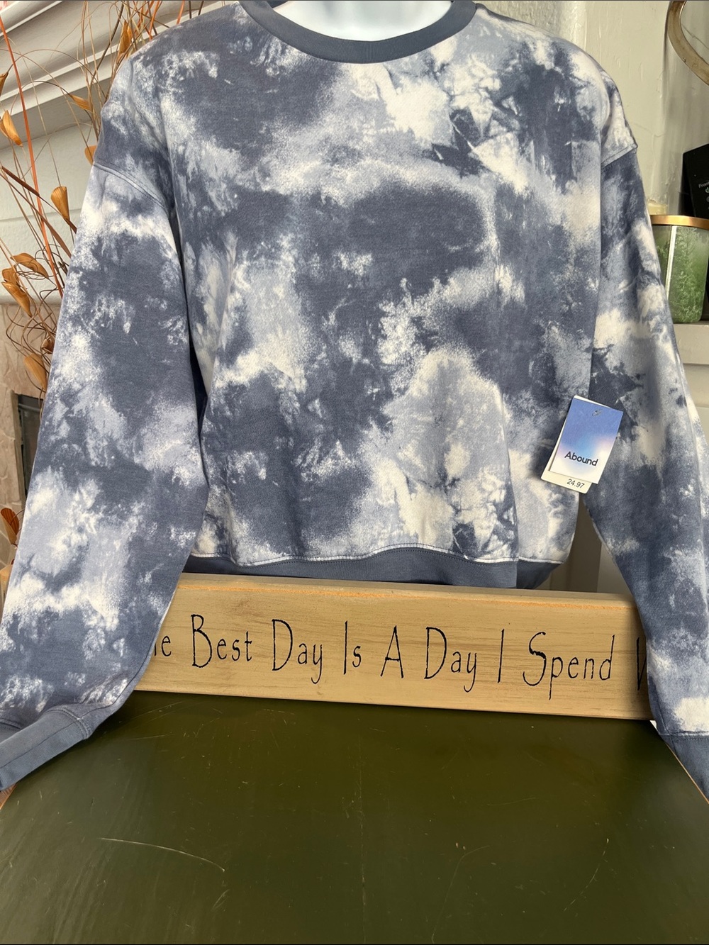 Abound Navy and White Tie-Dye Crewneck Sweatshirt